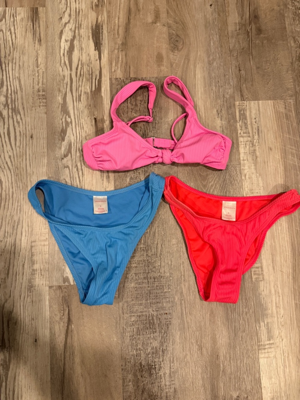 Xhilaration Pink Bikini Top with Blue and Red Bikini Bottoms